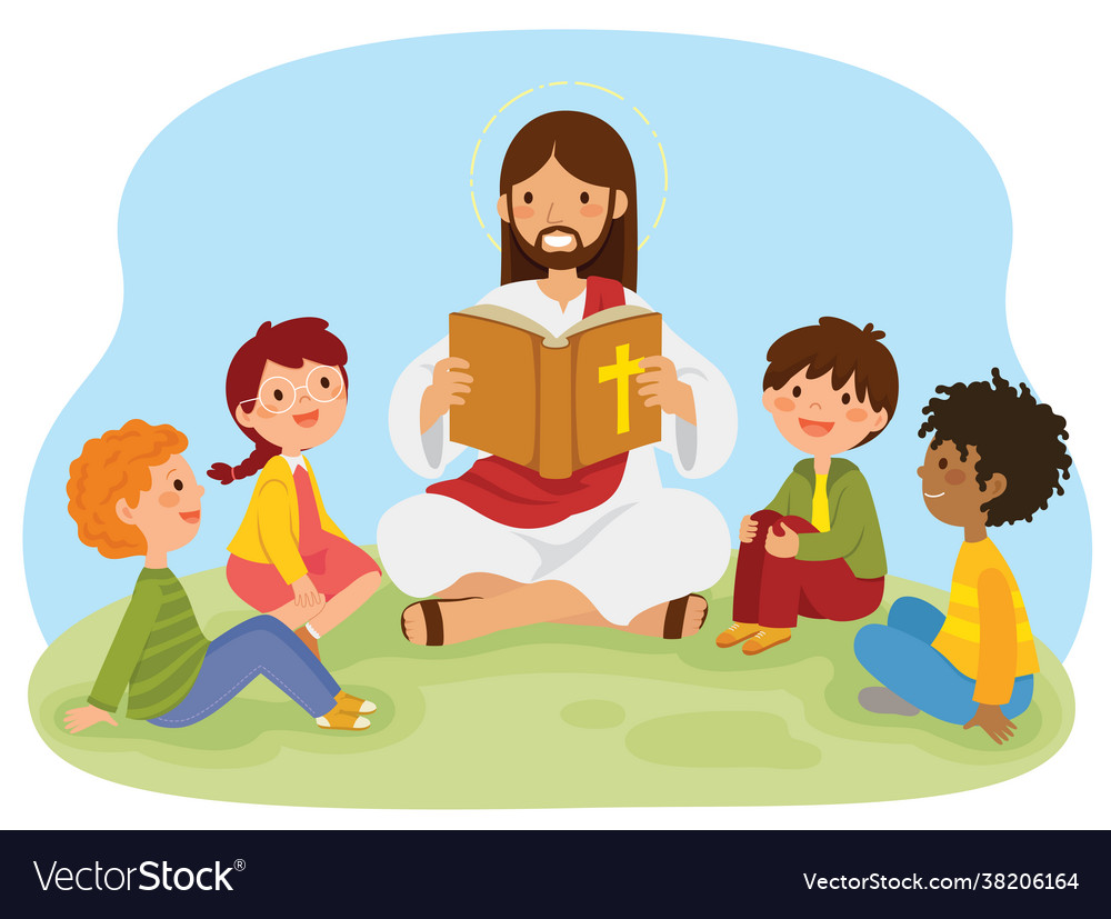 Jesus Reading Bible To Kids Vector Image On Vectorstock - Ourgfx